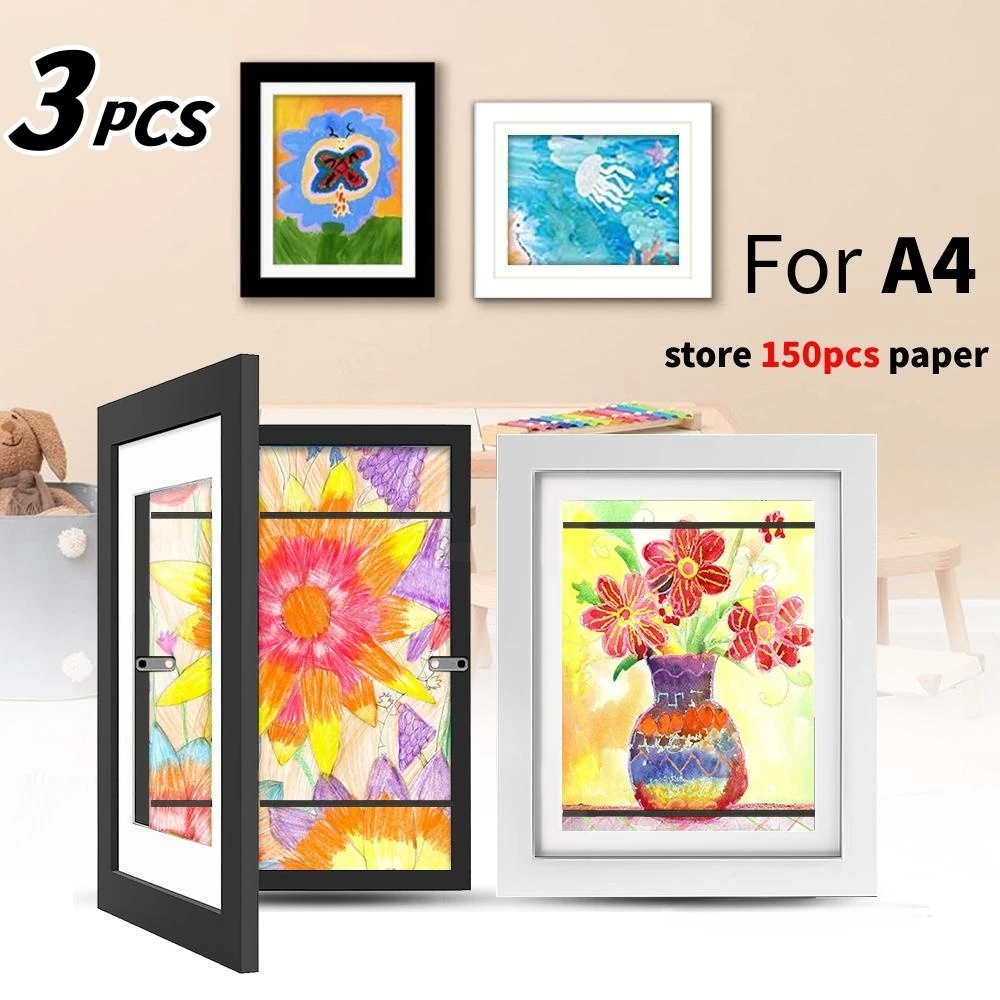 1/2/3 PCS Kids Art Frame Set Kids Artwork Organizer Wooden Replaceable Photo Display Home Office Painting Display A4 Size