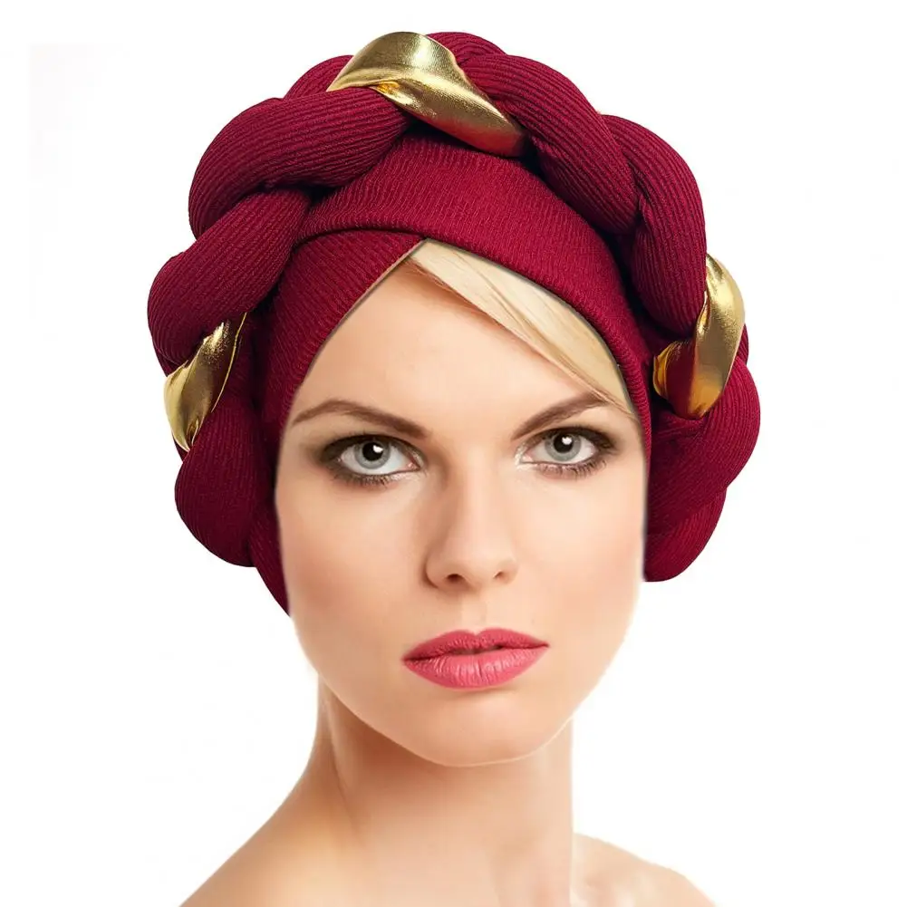 

Women Hat Twisted Knitted High Elasticity Anti-slip Beanie Color Matching Traditional Vintage Windproof Hair Protection Cap