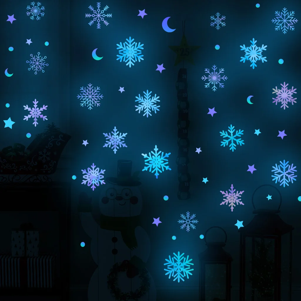 Colorful Luminous Snowflake Window Stickers Christmas Home Room DIY Wall Decals Decoration New Year Glow In The Dark PVC Sticker - Image 4