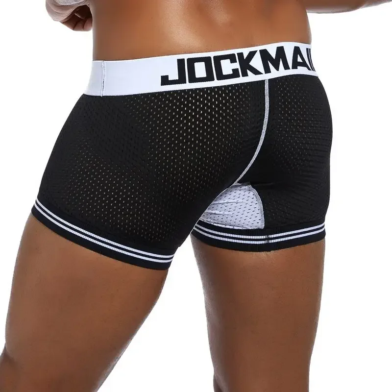 JOCKMAIL-bóxer de malla transpirable para hombre, ropa interior Sexy de algodón, bañador