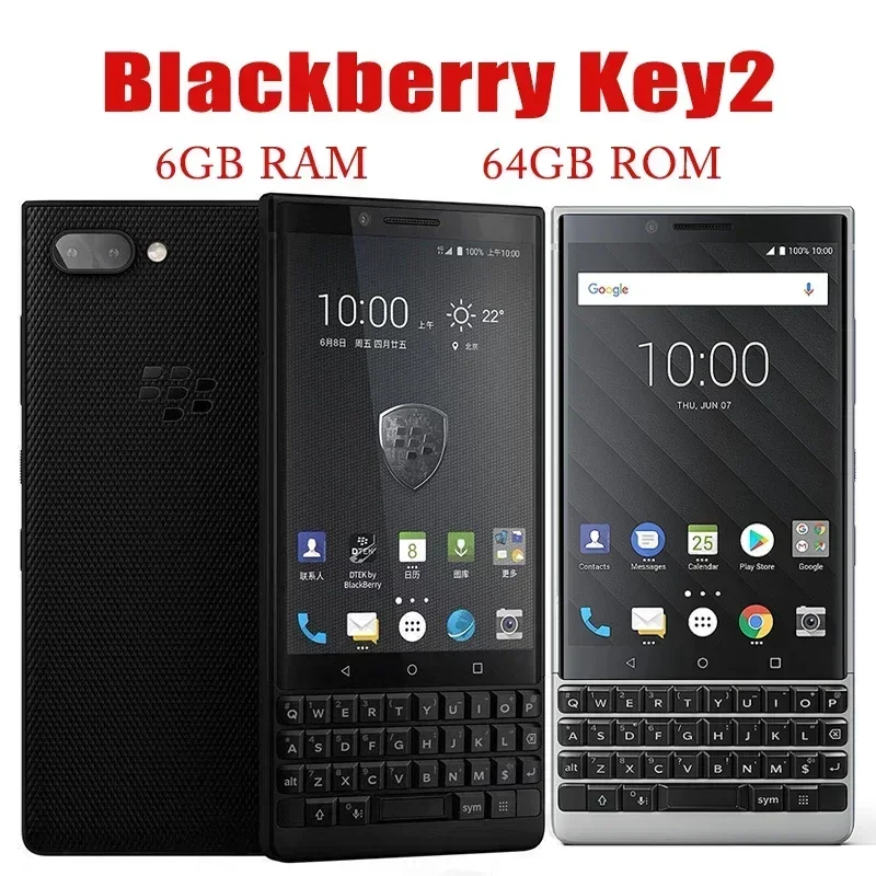 Original Unlocked BlackBerry KEY2 Cell Phone 64GB ROM 6GB RAM 12MP 4.5'' Mobile Camera Smartphone Bluetooth Touch Screen Bar