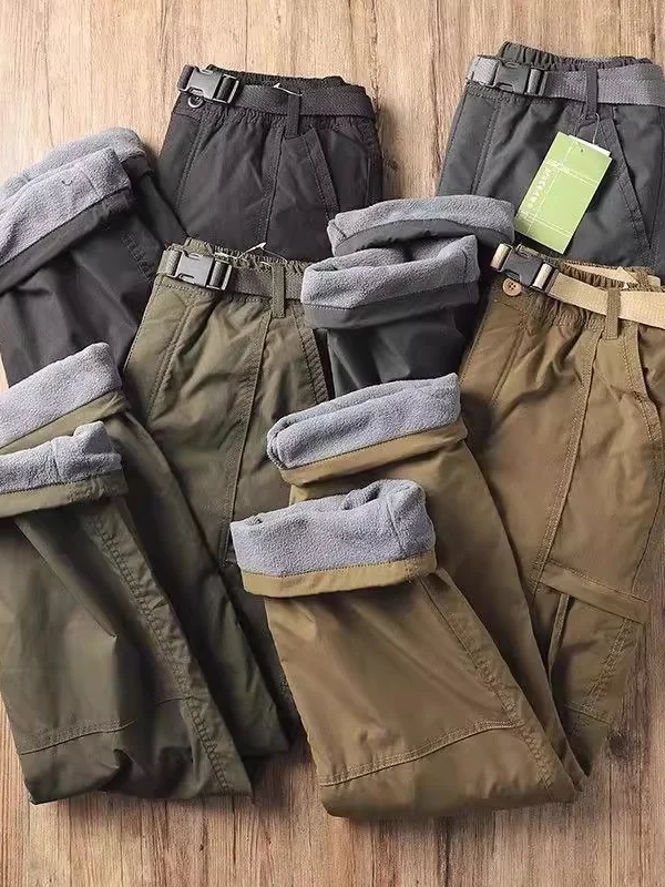 Outdoor Windproof Waterproof Fleece Lined Thick Warm Soft  Work Trousers Straight Leg Men's Autumn Winter Casual Pants