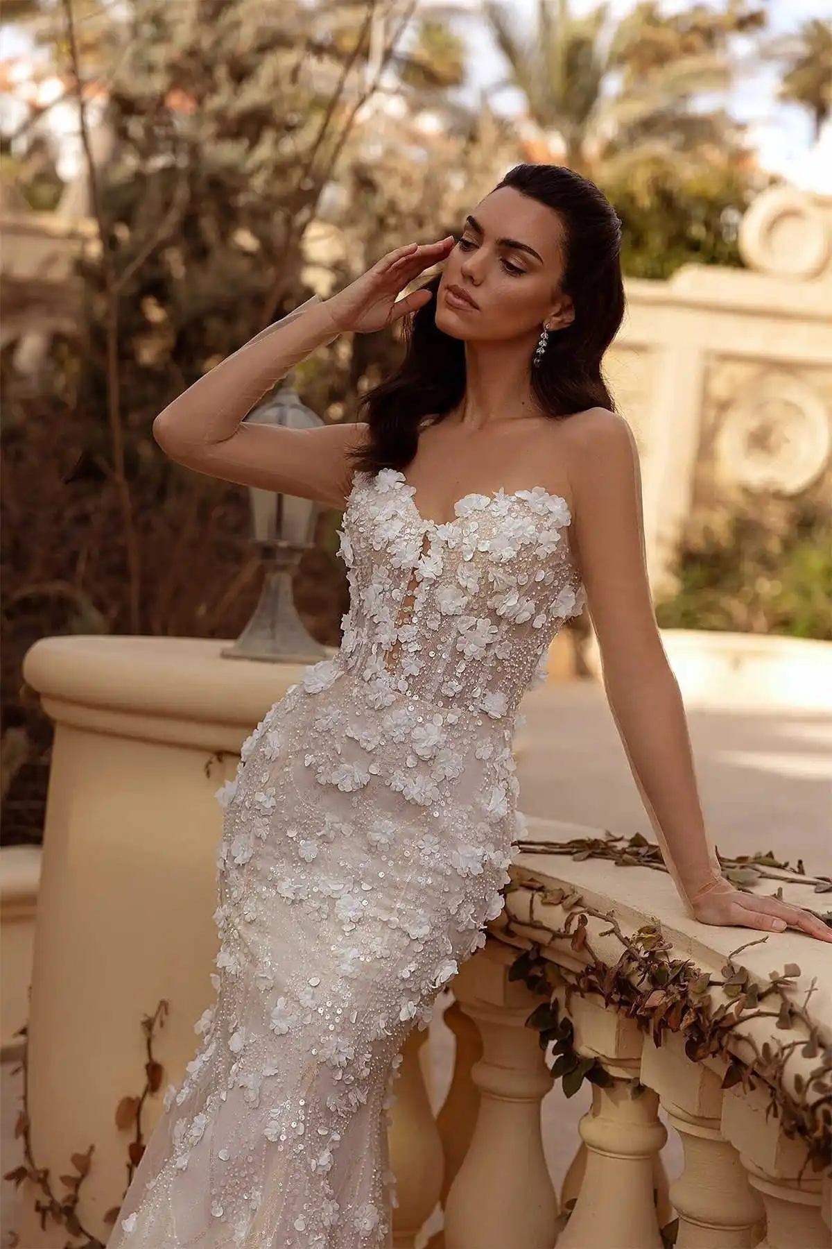 3D Lace Mermaid Gown Wedding Dresses Appliques Flowers Floor Length Bridal Gowns Big Size Vestidos De Novia Colour Customized