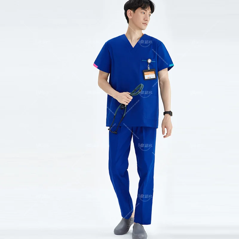 Men Scrub Suit Plug Size Medical Clothes Breathable Nursing Uniforms Short Sleeve Workwear Doctor Overalls Dentistry Surgical