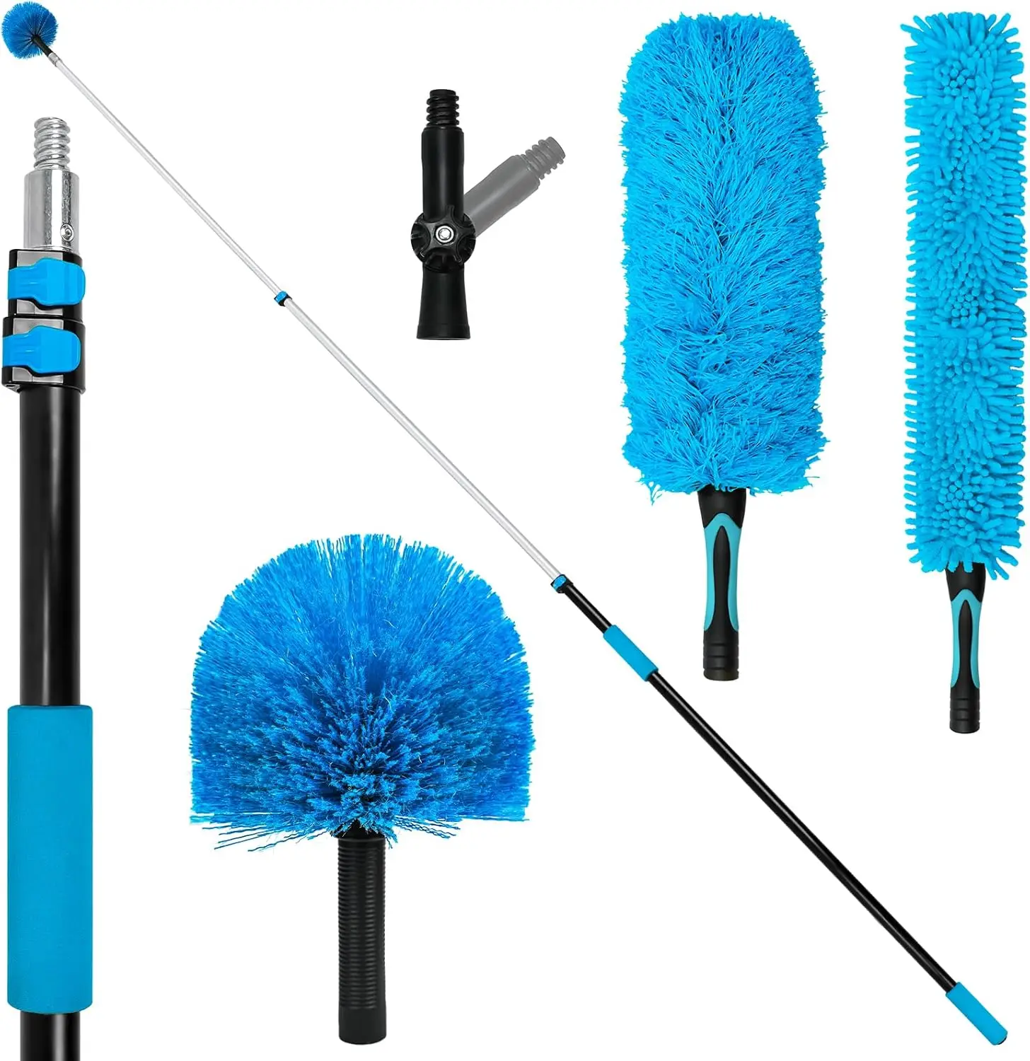 

20-футовая щетка для чистки потолочных вентиляторов с выдвижной ручкой, многоразовым набором для удаления паутины и гибкими перьями для уборки паутины и пыли