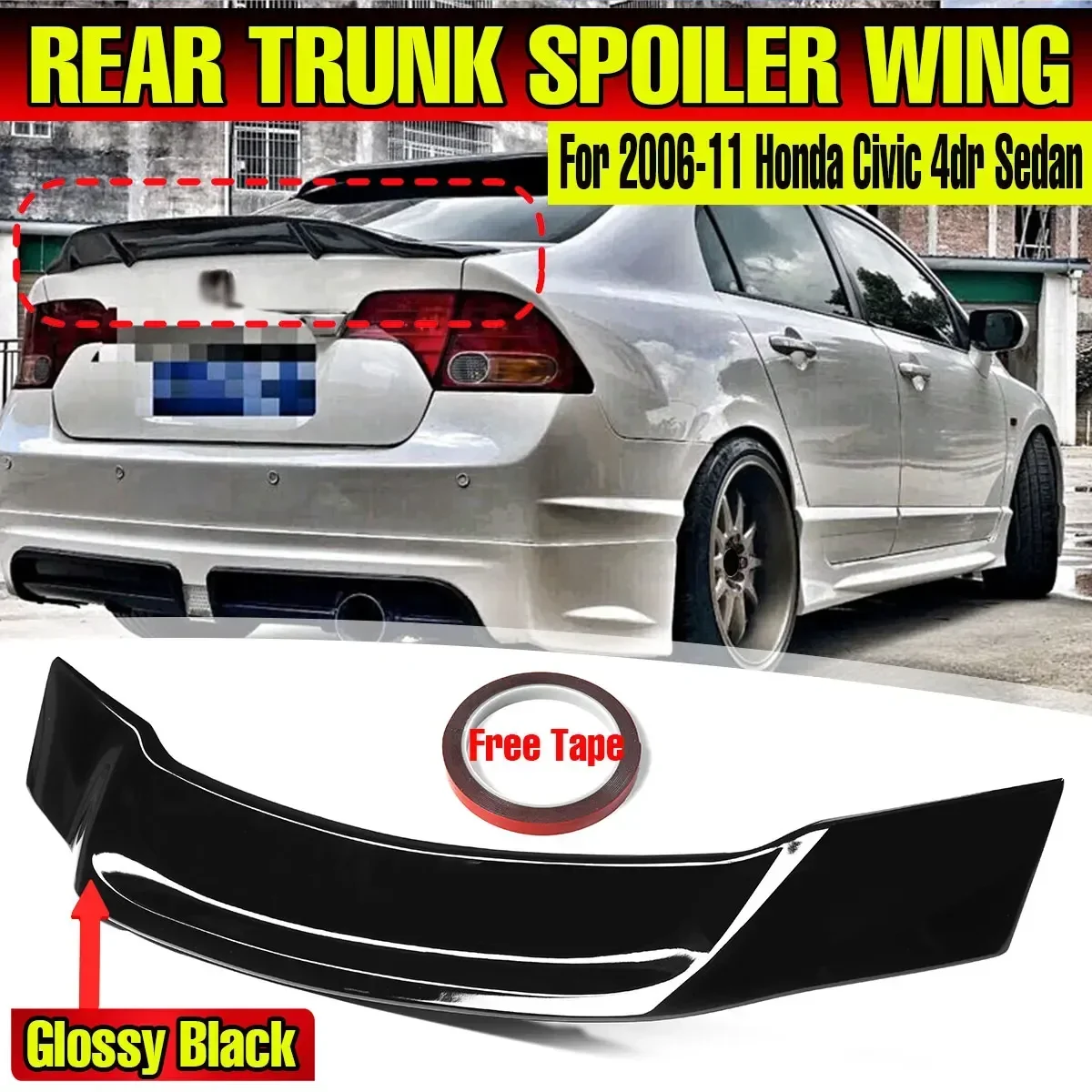 

R Style Car Rear Spoiler Wing Lip For Honda For Civic 8th 2006-2011 9th Gen 2012-2015 Rear Trunk Spoiler Lip Boot Wing Body Kit