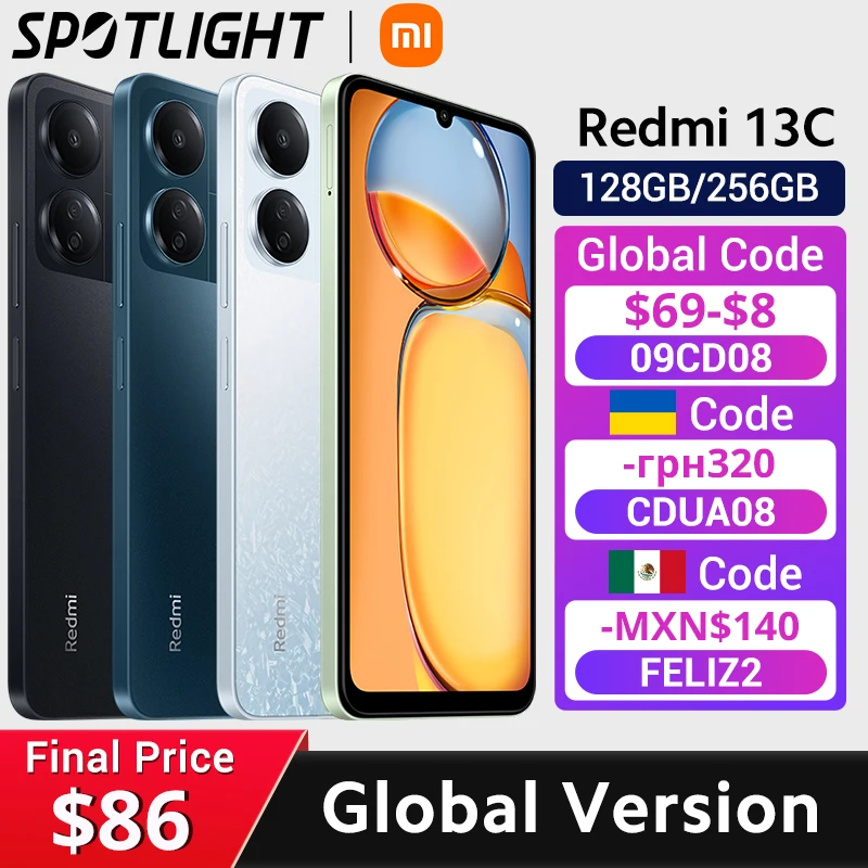 [World Premiere]Global Version Xiaomi Redmi 13C MIUI 14 Smartphone MTK Helio G85 Octacore 50MP Camera 5000mAh 90Hz 6.74" Display