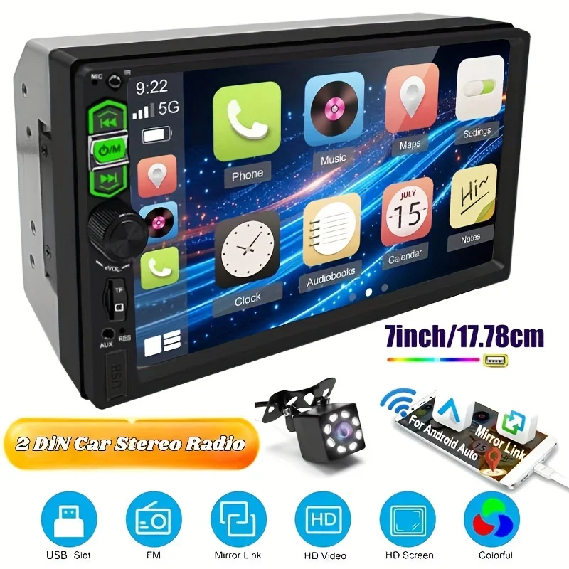 

Автомобильная стереосистема 7IN 2Din Автомобильный мультимедийный MP5-плеер с поддержкой Mirror Link B-Tooth Сенсорный экран USB TF FM AUX с 8-светодиодной камерой заднего вида