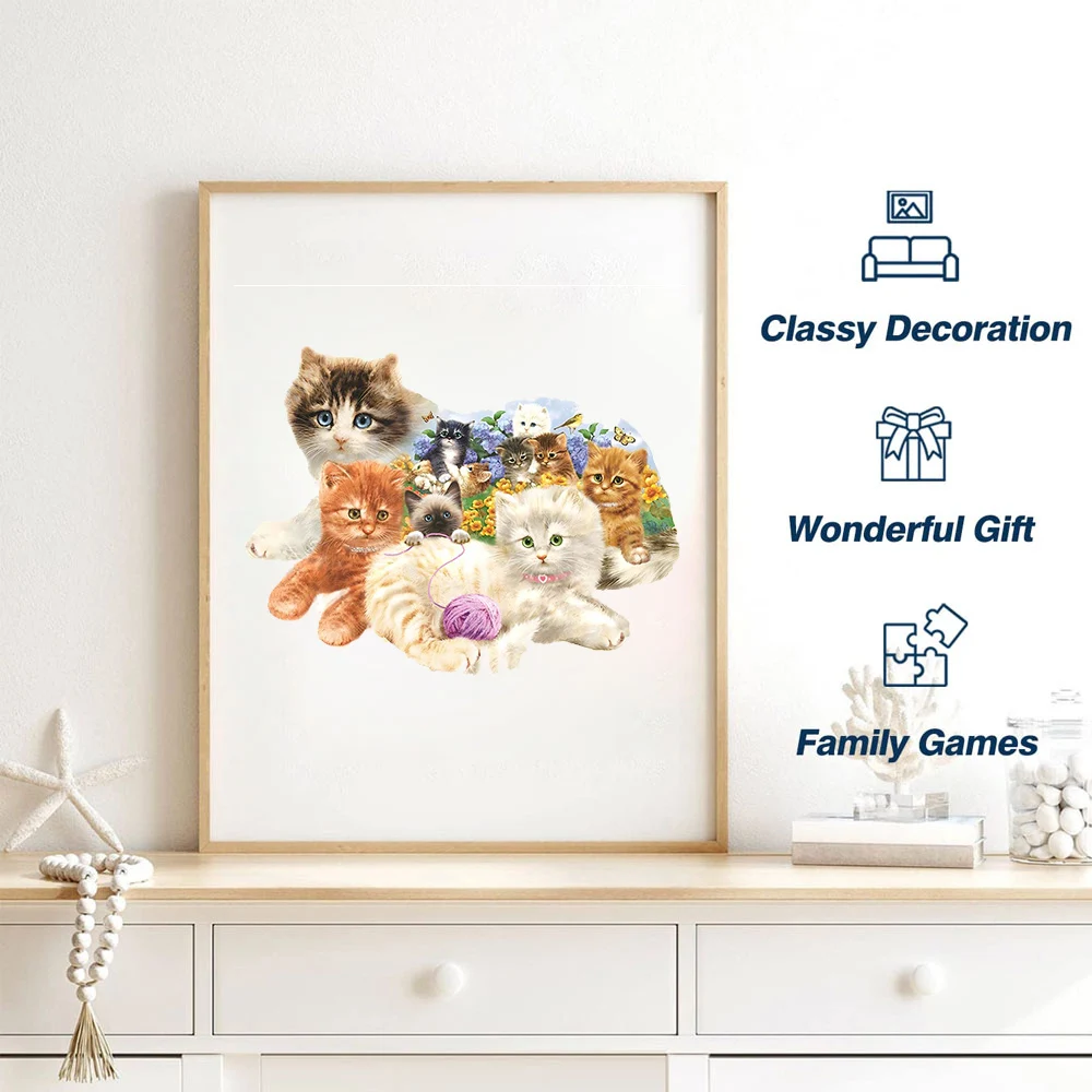 ألغاز الصور المقطوعة الخشبية للقطط، ألغاز متقدمة مع حزمة هدايا جميلة، قطع على شكل فريد، أفضل الهدايا لعبة عائلية لديكور المنزل