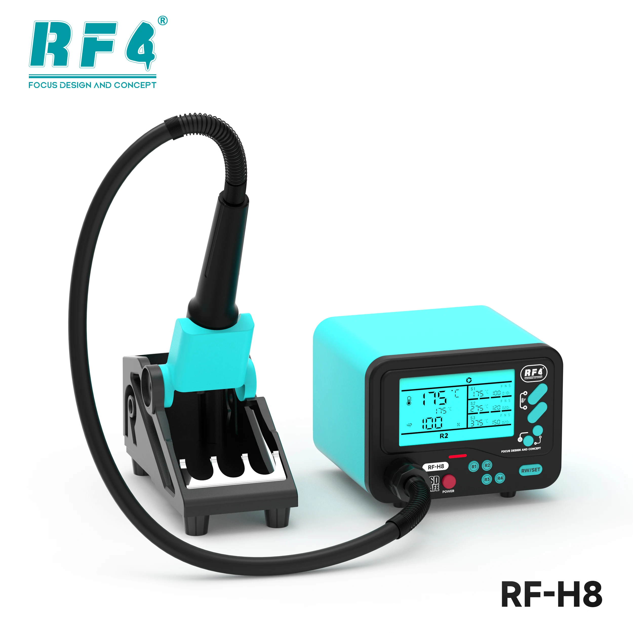 RF-H8 Hot Air Rework Station,Exclusive 4-Channel Memory,Freely Set 3-Stage Temperature Duration For Delicate Components