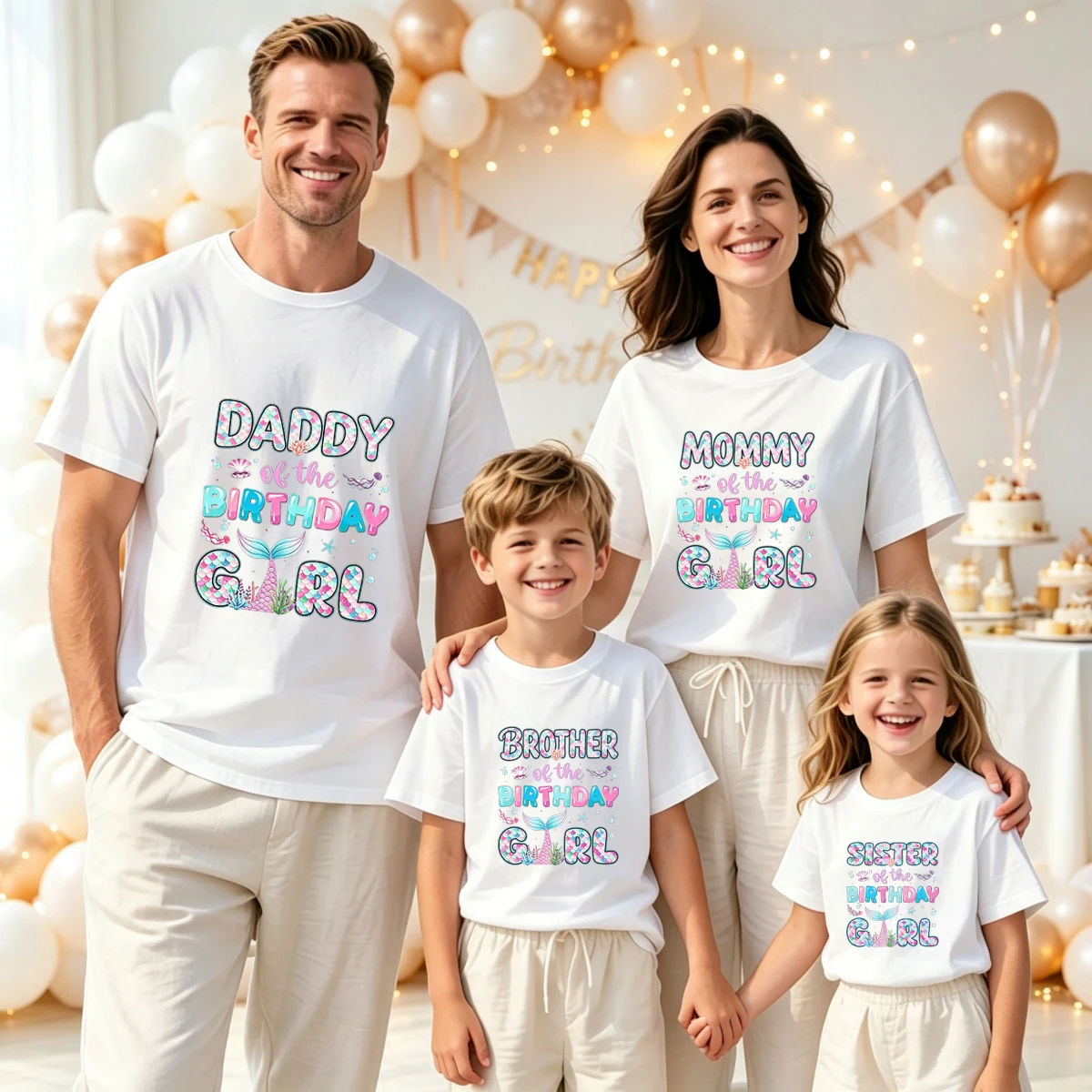 Family Matching Mermaid Birthday T-Shirts, Daddy Mommy Brother Sister of the Birthday Mermaid The Sea Birthday Party Outfit Tops