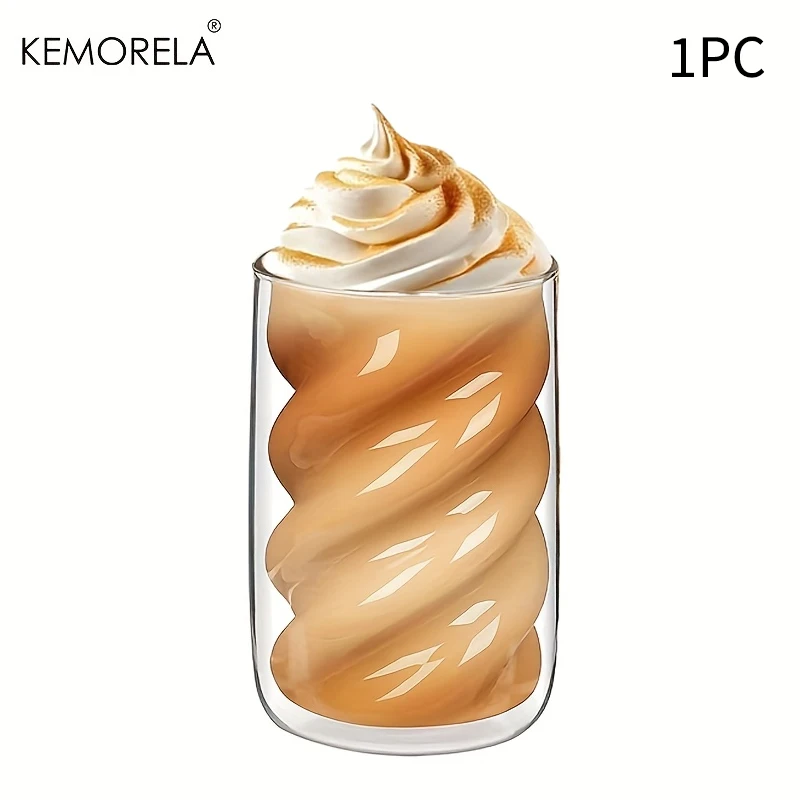 KEMORELA dubbelwandige koffiekop, 1/2 stuks 320 ml cappuccinokop, spiraalvormige theekop geschikt voor latte, ijsthee en koude brouwkoffie