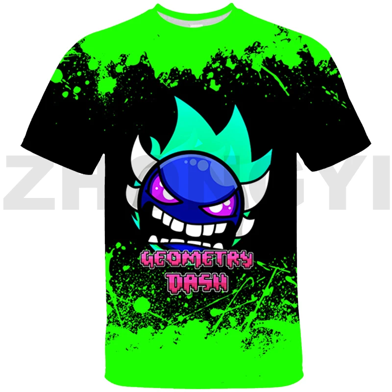 New Game Angry Geometry Dash Graphic T Shirt Summer Short Sleeve Tee Shirt Hip Hop Streetwear Girl Boy Anime Clothes Men T Shirt