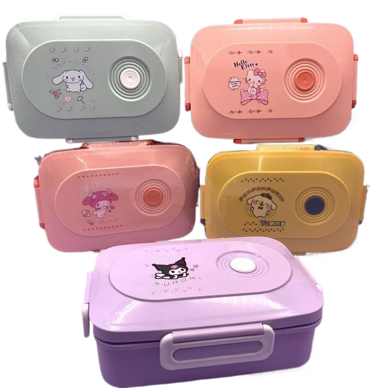 Sanrio Kulomi Lunch Box Cinnamoroll Fresh Cutlery Divide The Warm Bucket Melody Bento Box 1000ML Kid Lunch Bowls Anime Perimeter