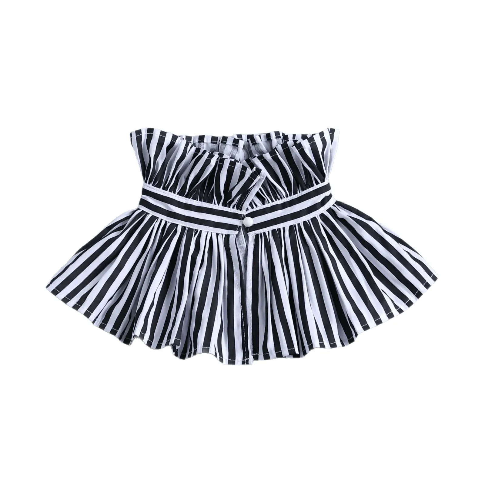 French Style Black White Striped Tie High Neck False Collar Vintage Ruffled Doll Collar Neckwear for Women view 5