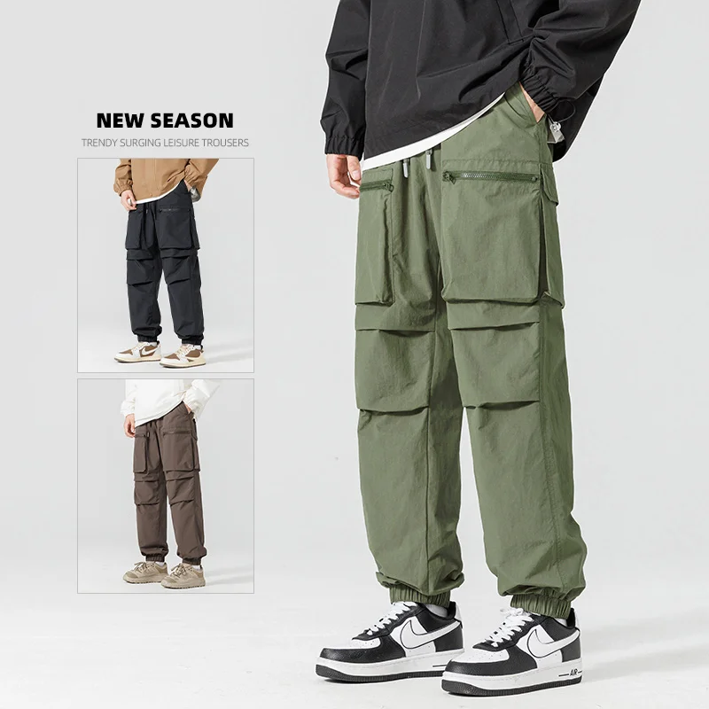 

Spring/Autumn Fashion Solid Color American Style Biker Cargo Waterproof Work Pants Men's Casual Loose Sports Plus Size Trousers