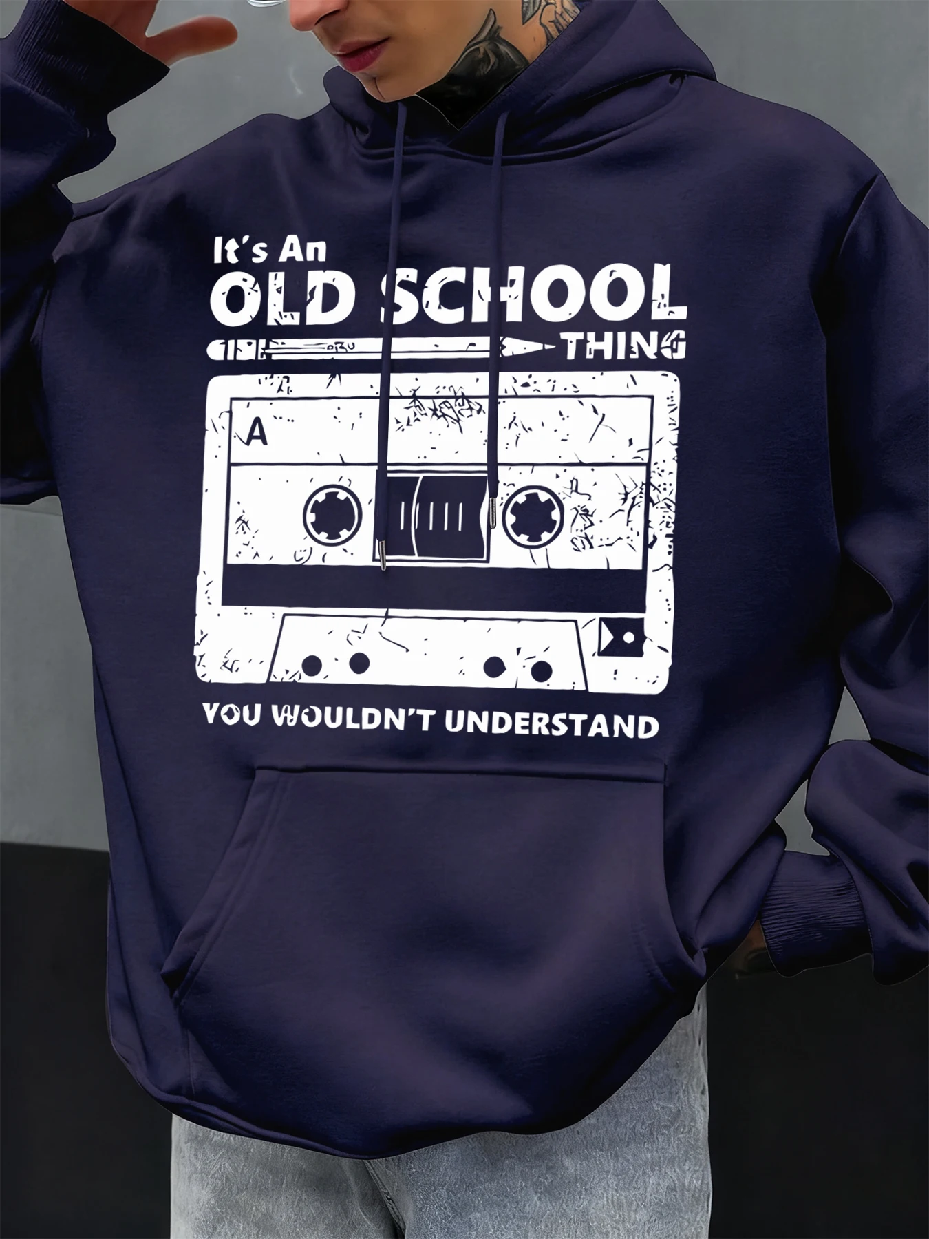 It'S An Old School Thing Tape Prints Männer Hoody Herbst Hip Hop Hoodie Casual Fleece Sportswear Übergroße Mode Männliche Hoodies