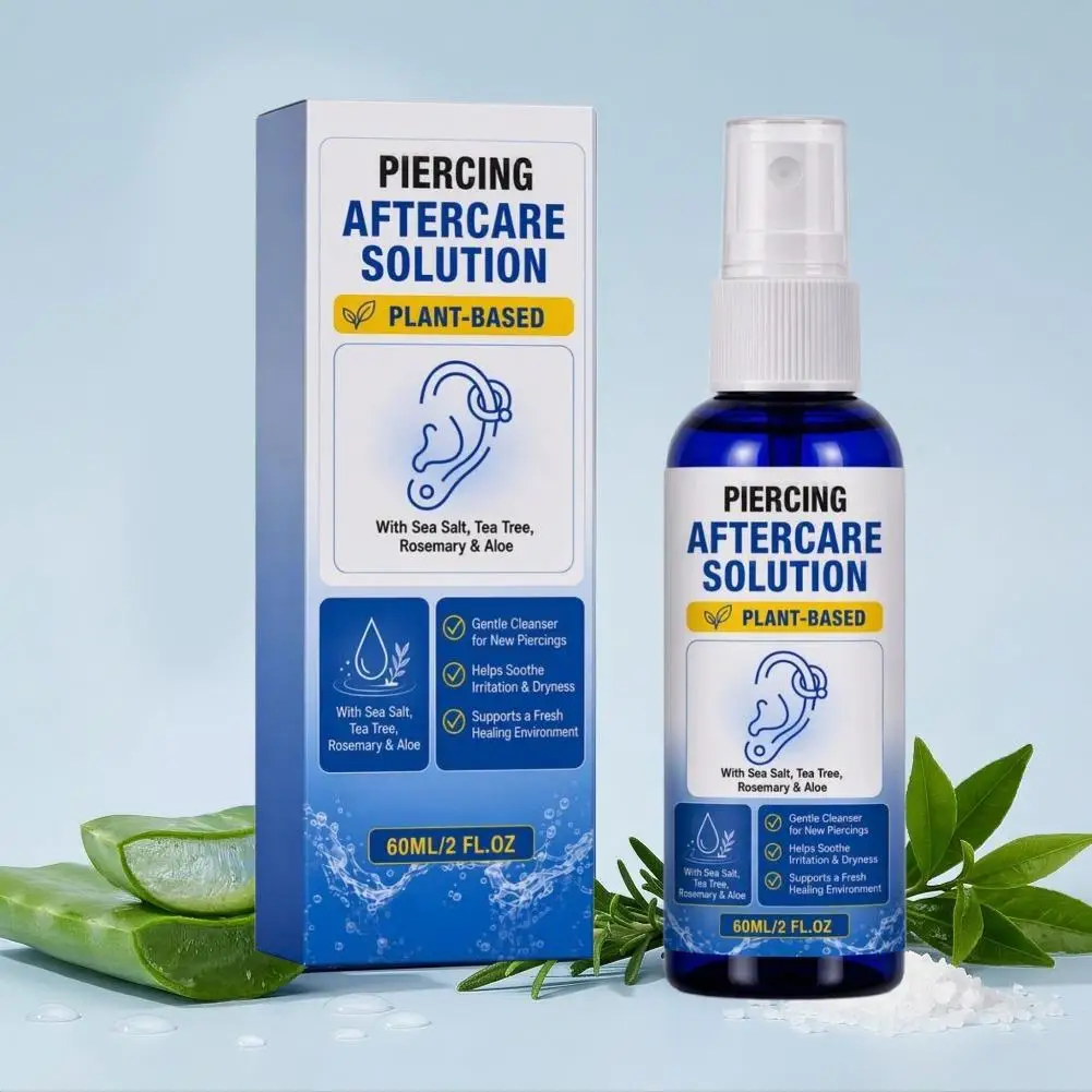 Piercing Aftercare Spray Pierced Ear Cleaning Set Saline Fine Mist Plant‑Based Sea Salt Portable Cleansing Spray For Nose Lip