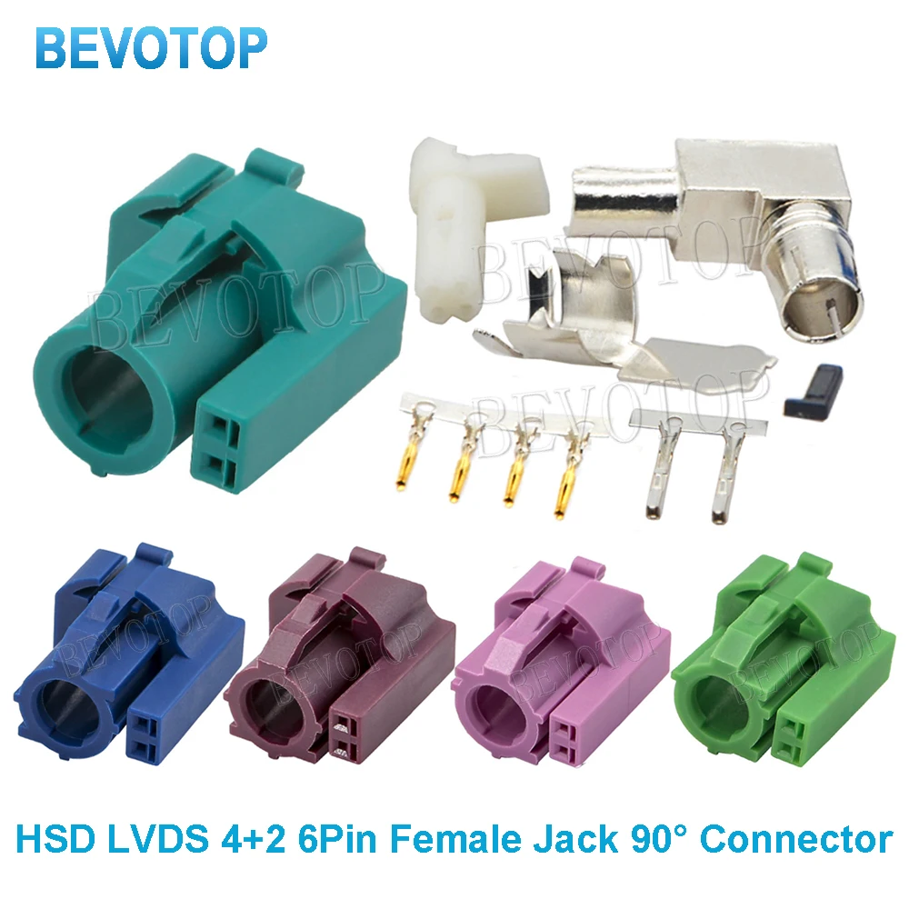10PCS 4+2 6Pin HSD Connector Code A/C/D/H/L/Z Female Right Angle 90° Jack LVDS Connectors for Dacar 535 4 Core Cable BEVOTOP