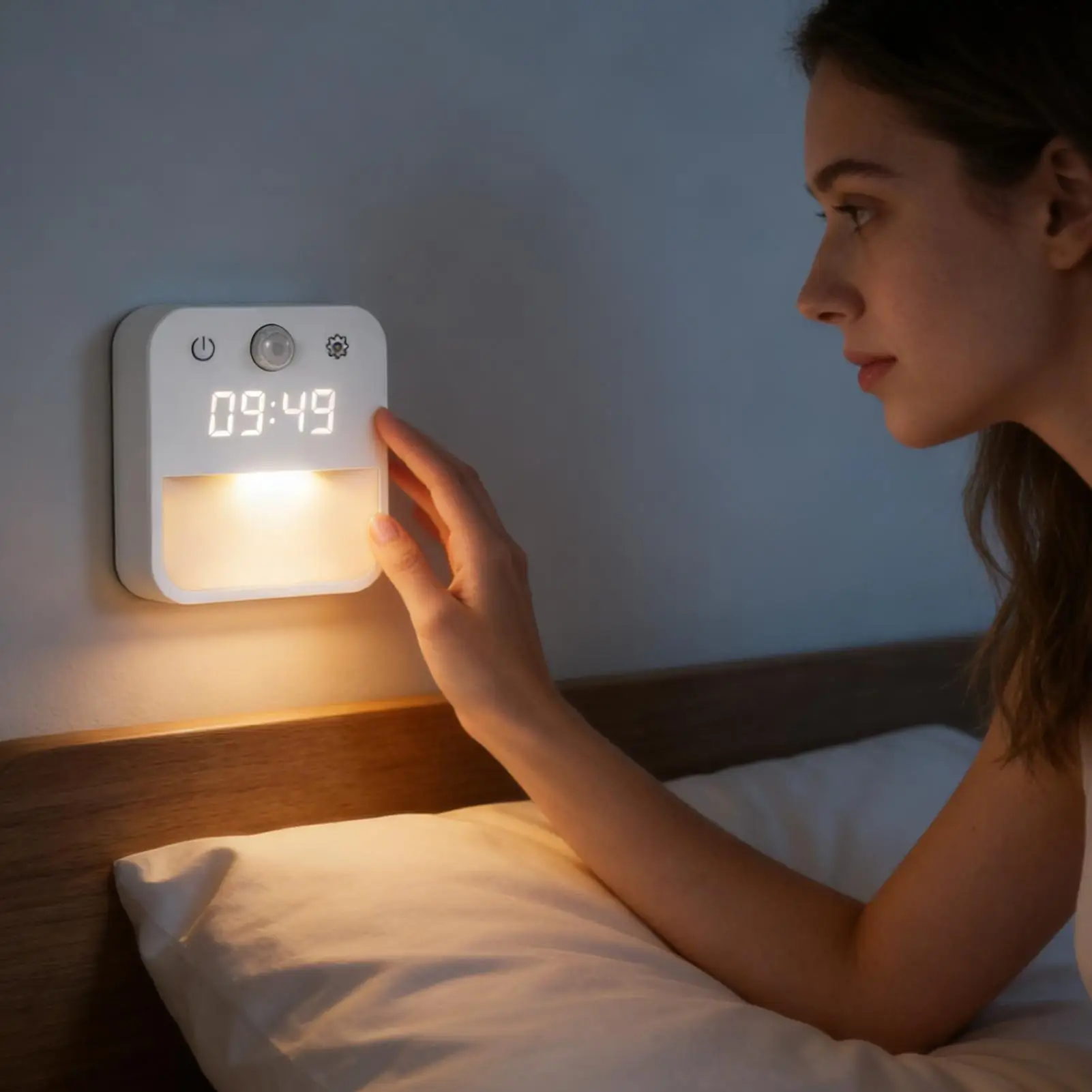 Motion Sensor Night Light Lighting Device with Clock Display Dimmable Hallway Light for Bedroom Bathroom Hallway Staircase