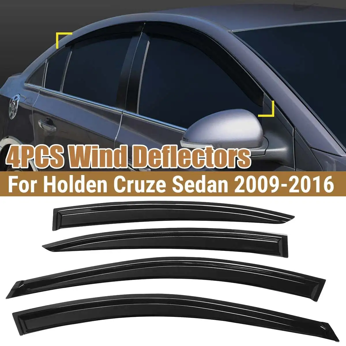 4PCS Car Window Wind Deflectors Tinted For Holden Cruze Sedan 2009 2010 2011 2012 2013 2014 2015 2016 Awnings Shelters