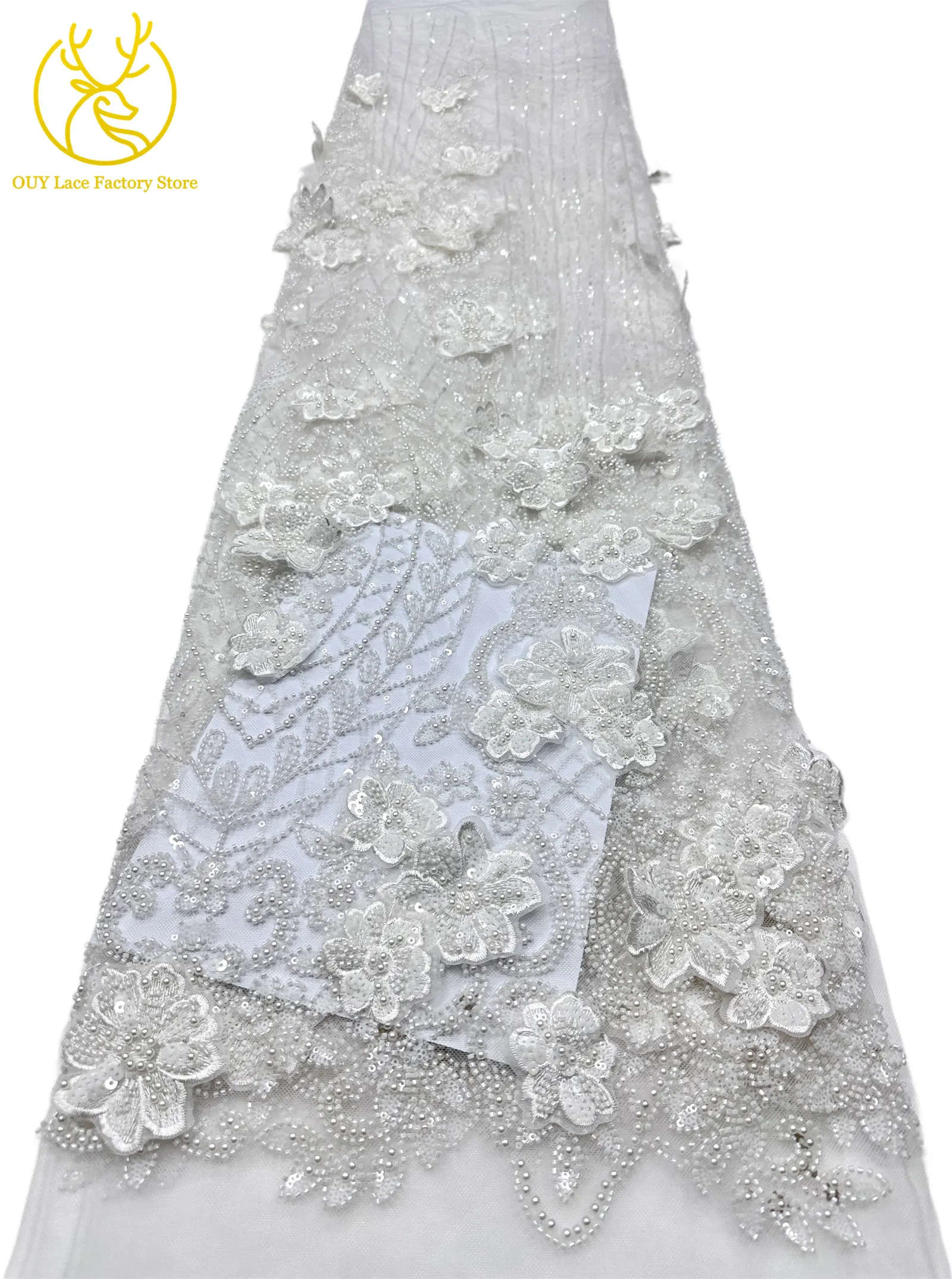 3D-Stickerei Blumen Französische Pailletten Perlenbesetzter Spitzenstoff aus Polyester 2026 Hochwertiger Afrikanischer Spitzenstoff für Hochzeitsfeiern Tüll 5 – Detail 10