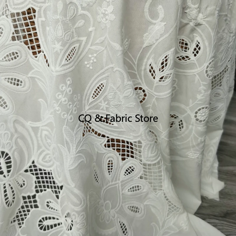130cm Wide Off White 3D Flower Embroiderey Chiffon Fabric DIY Dress/Clothes/ Table Cloth/Curtain Material Designer Fabric