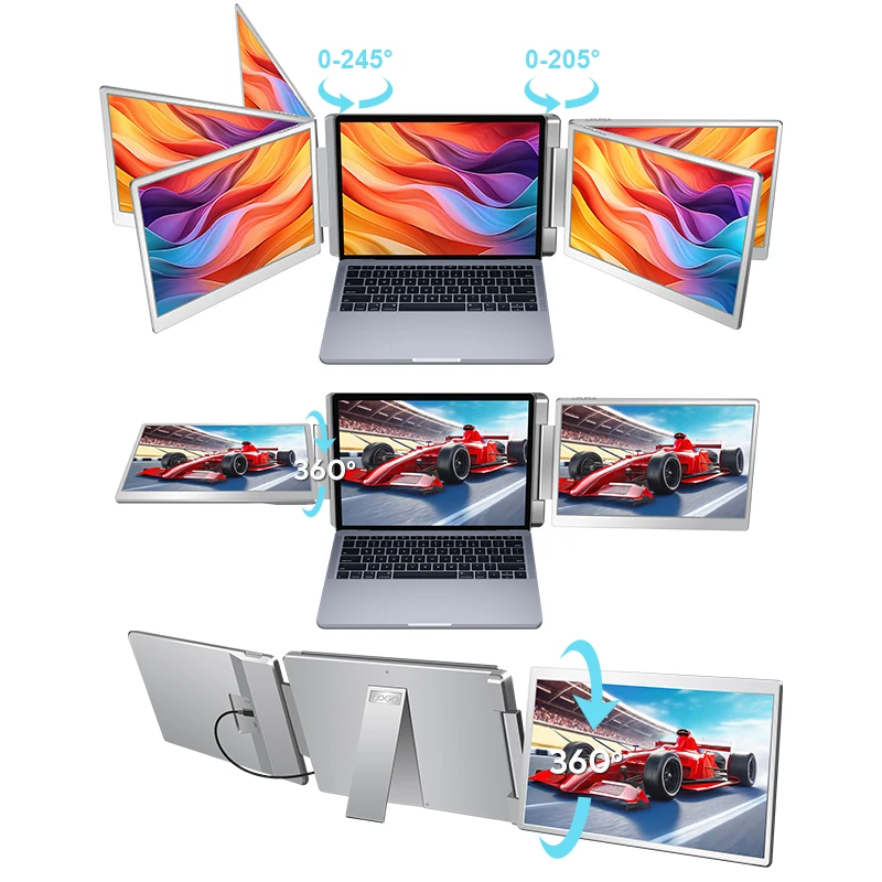 Extensor de tela para laptop, monitor triplo IPS de 15,6" FHD 1080P estendido para laptop de 12"-18,5", Mac, Wins, Android, Switch