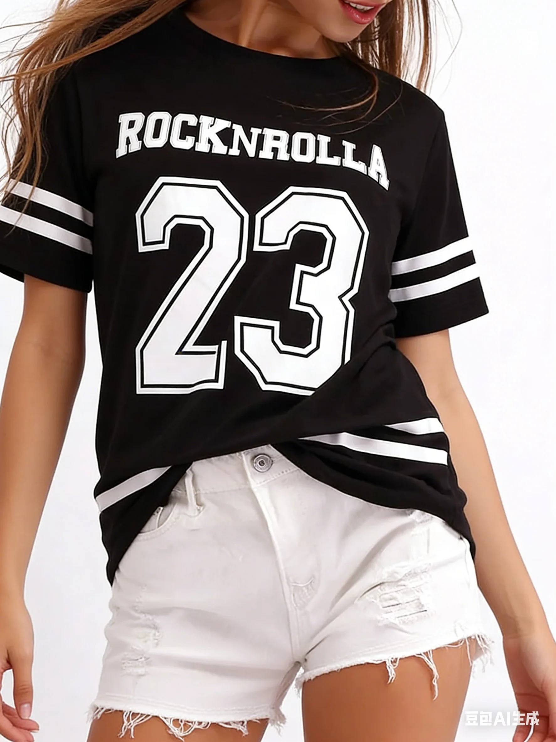 Streifen NO.32 & NO.23 Drucken Frau T Shirt Mädchen Oversize Täglichen Tops Weibliche Tees Kreativität T-shirt Rundhals T-Shirt Casual kleidung