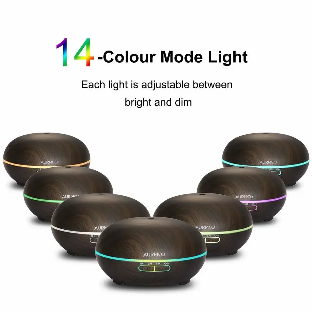 Aroma Diffuser Aromatherapy Ultrasonic Air Humidifier Wood Grain 14 Colors Light Auto Shut Off for Home Yoga Office SPA 300ml