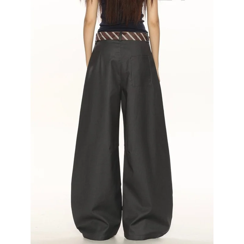 American Style High-end Casual Scimitar Trousers for Women with Niche Design Versatile Draped Wide-leg Floor Trousers