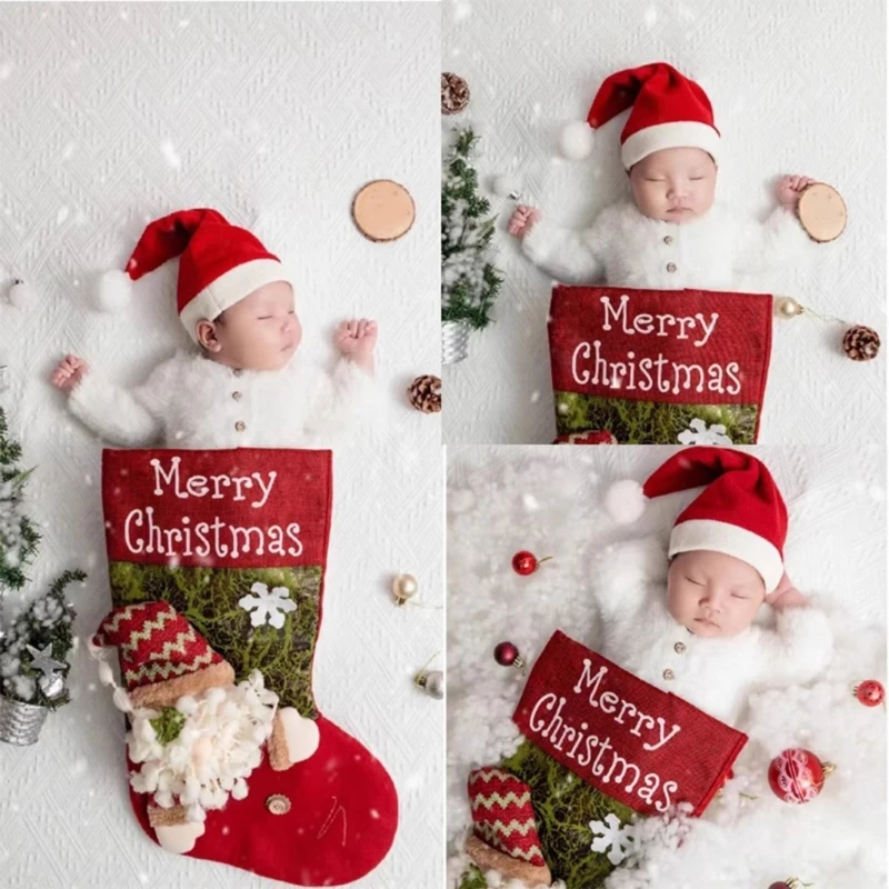 Newborn Christmas Photography Props Xmas Stocking Sleeping Bag Photo Shooting Accessories Baby Christmas Party Backdrop Decors