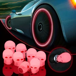 Yellow Skull Fluorescent Car Tire Valve Caps Auto Motorcycle Bicycle Nozzle Cap Decor Night Glowing Wheel Plug Cover Accessories