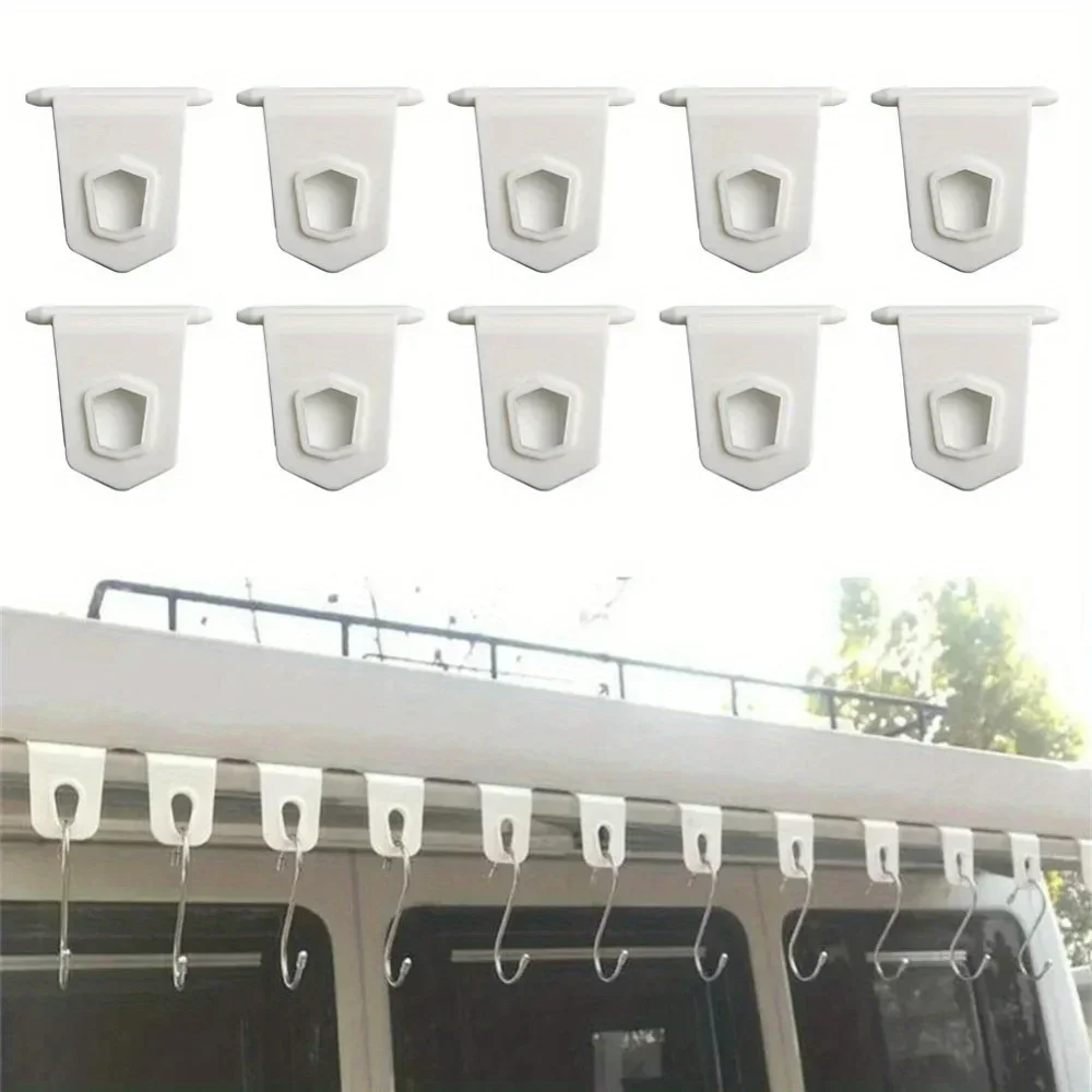 

10Pcs White & Black Universal RV Awning Hooks, Multifunctional Clothes Rack & Party Light Holder, Accessories for RV Camper