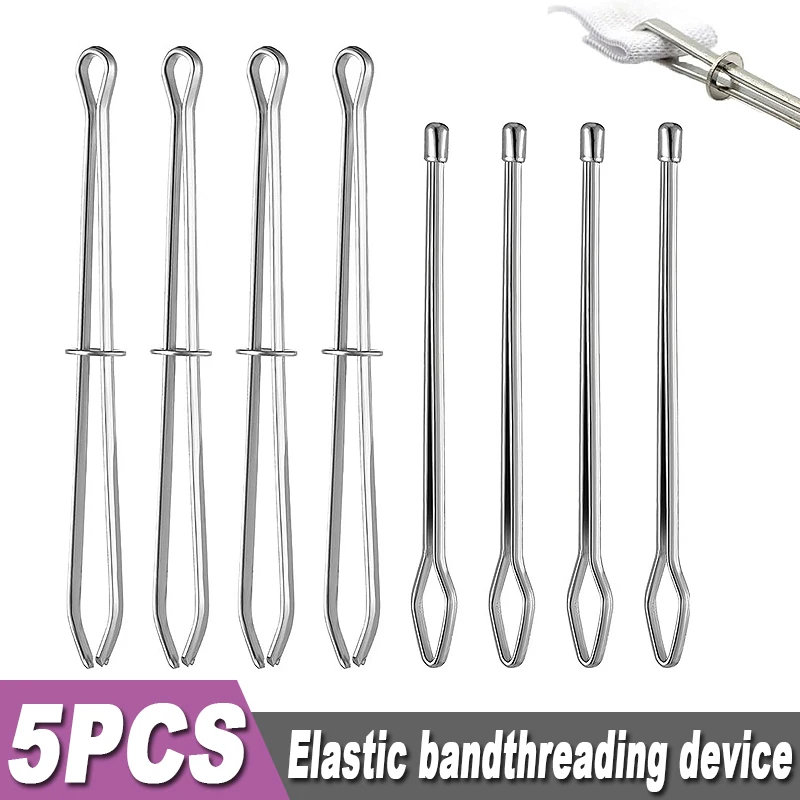 

5pcs Stainless Steel Garment Clips Sewing DIY Tools Elastic Band Tape Punch Cross Stitch Threader Wear Rope Elastic Clamp