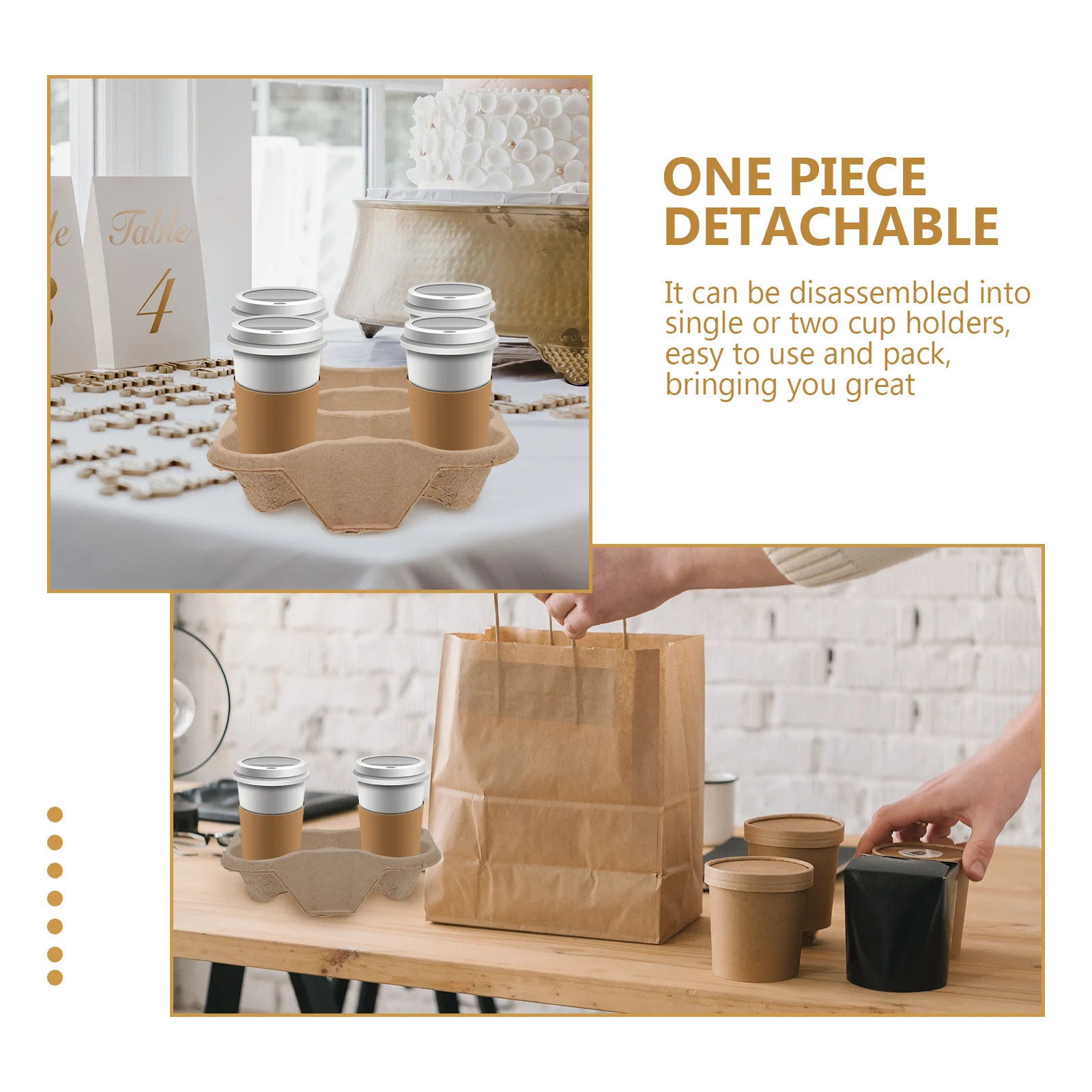 

20Pcs Paper Cup Holder Yellow Board Pulp Degradable Pressure Resistant Shock Absorbing Lightweight Foldable Takeaway Coffee Cup