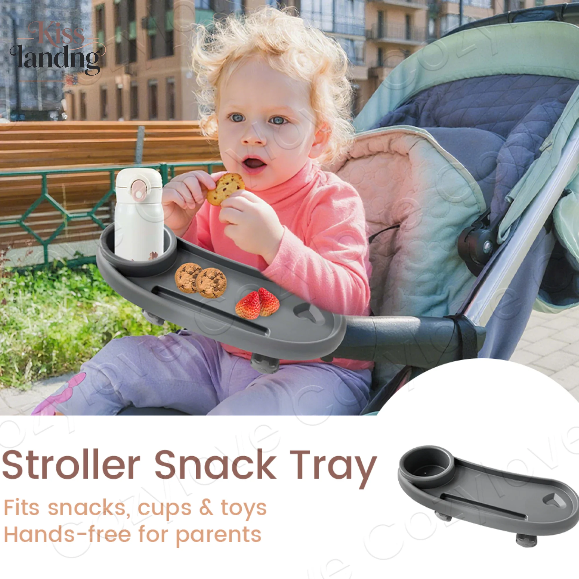 Detachable Stroller Snack Tray with Cup Slot | Universal Fit for Most Strollers, BPA-Free for Toddler Self-Feeding