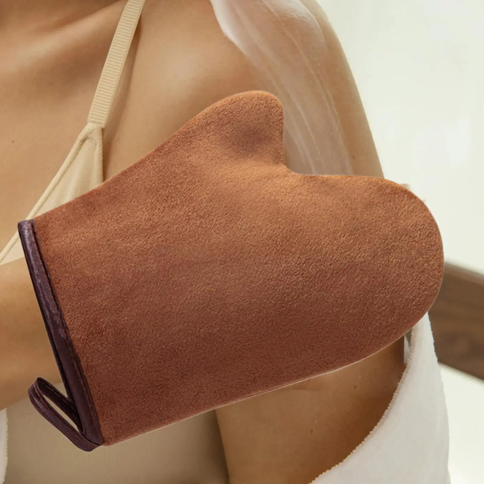 Body Lotion Glove Self-Tanning Mitt Double-Sided Prevents Sticky Hands Applicator Quick Dry Flocking Glove Makeup Applicator - view 4