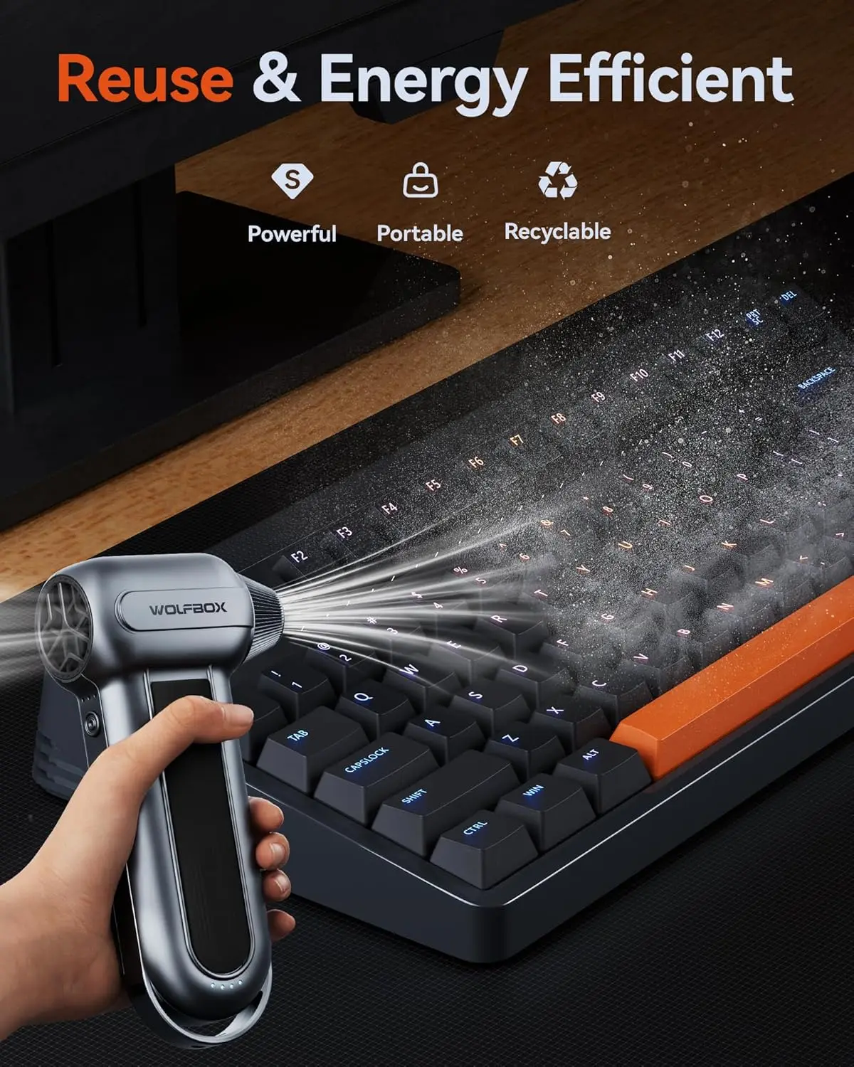 

WOLFBOX MF100 Electric Air Duster 150000RPM Super Power Cordless Rechargeable Blower Brushless Motor 3-Gear Adjustable Dust