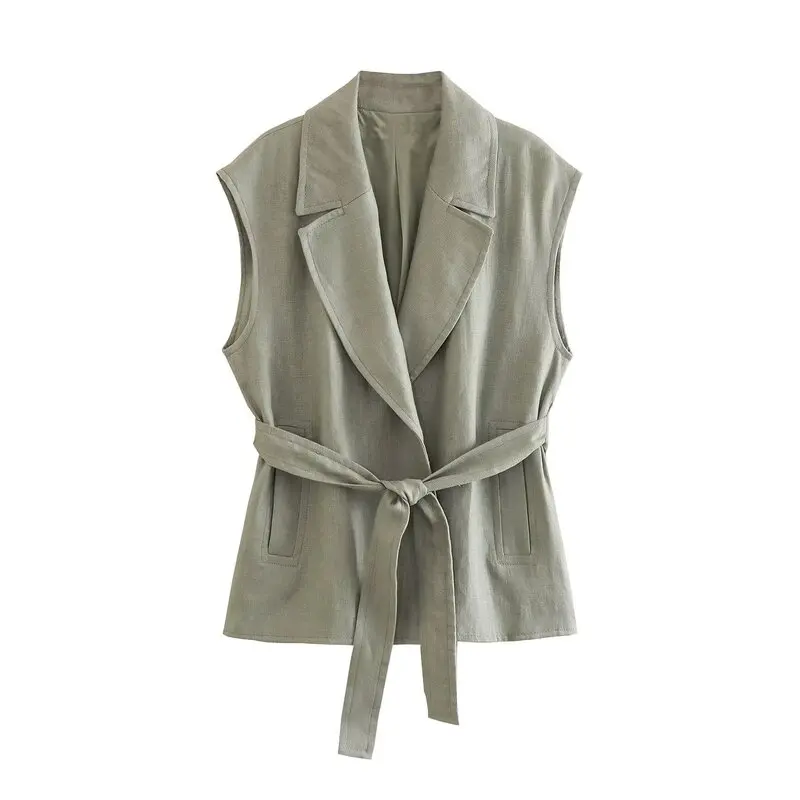 Faionable Lin-Weste mit hoher Taille und Gürtel, Damenbekleidung, neues Sle Trendy-Set, Herbstsaison 2023, Lin-Stoff