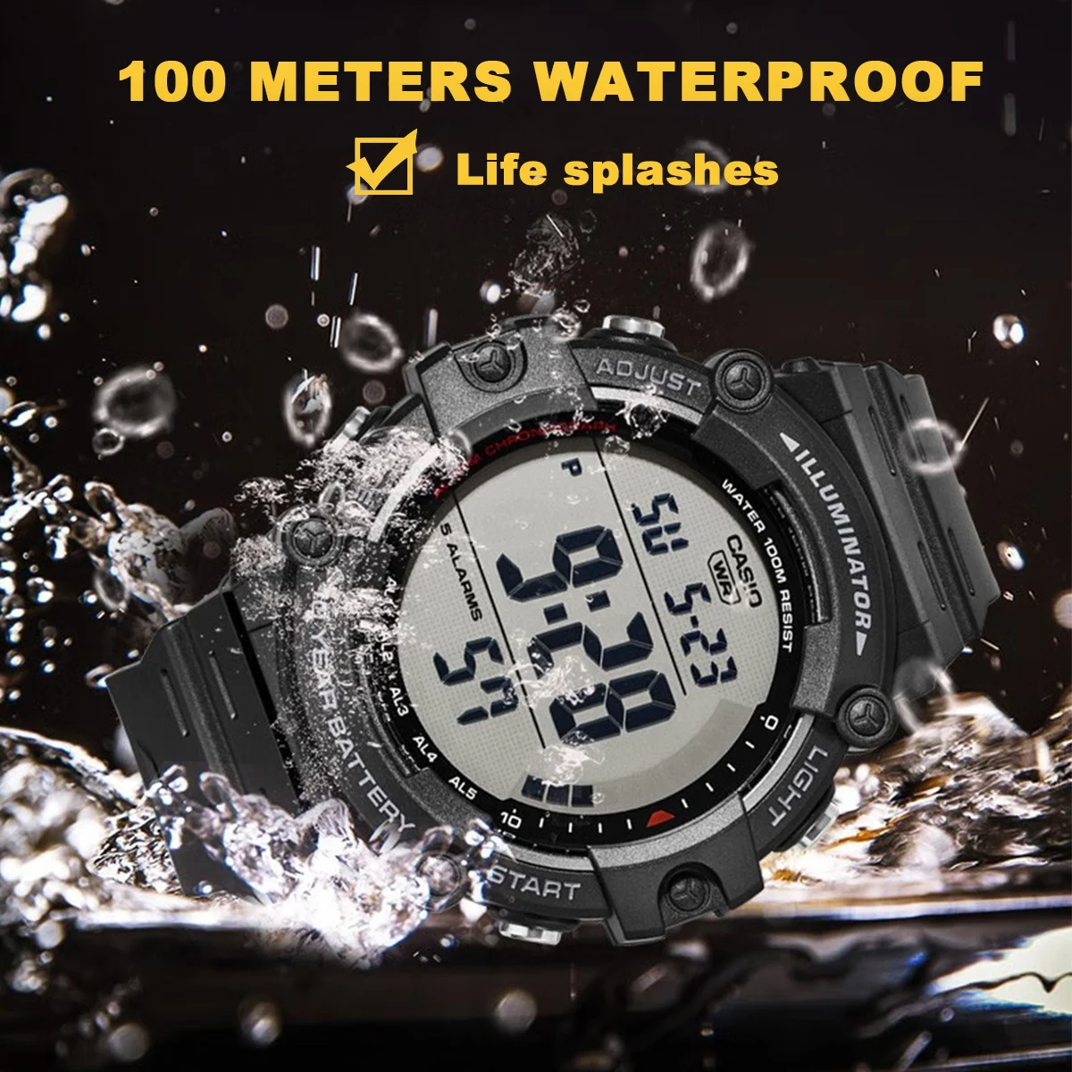 Casio AE1500WH Series | 10-Year Battery | LED Backlight | 5-Alarms | 1/100 Sec Stopwatch | Men's Digital Watch