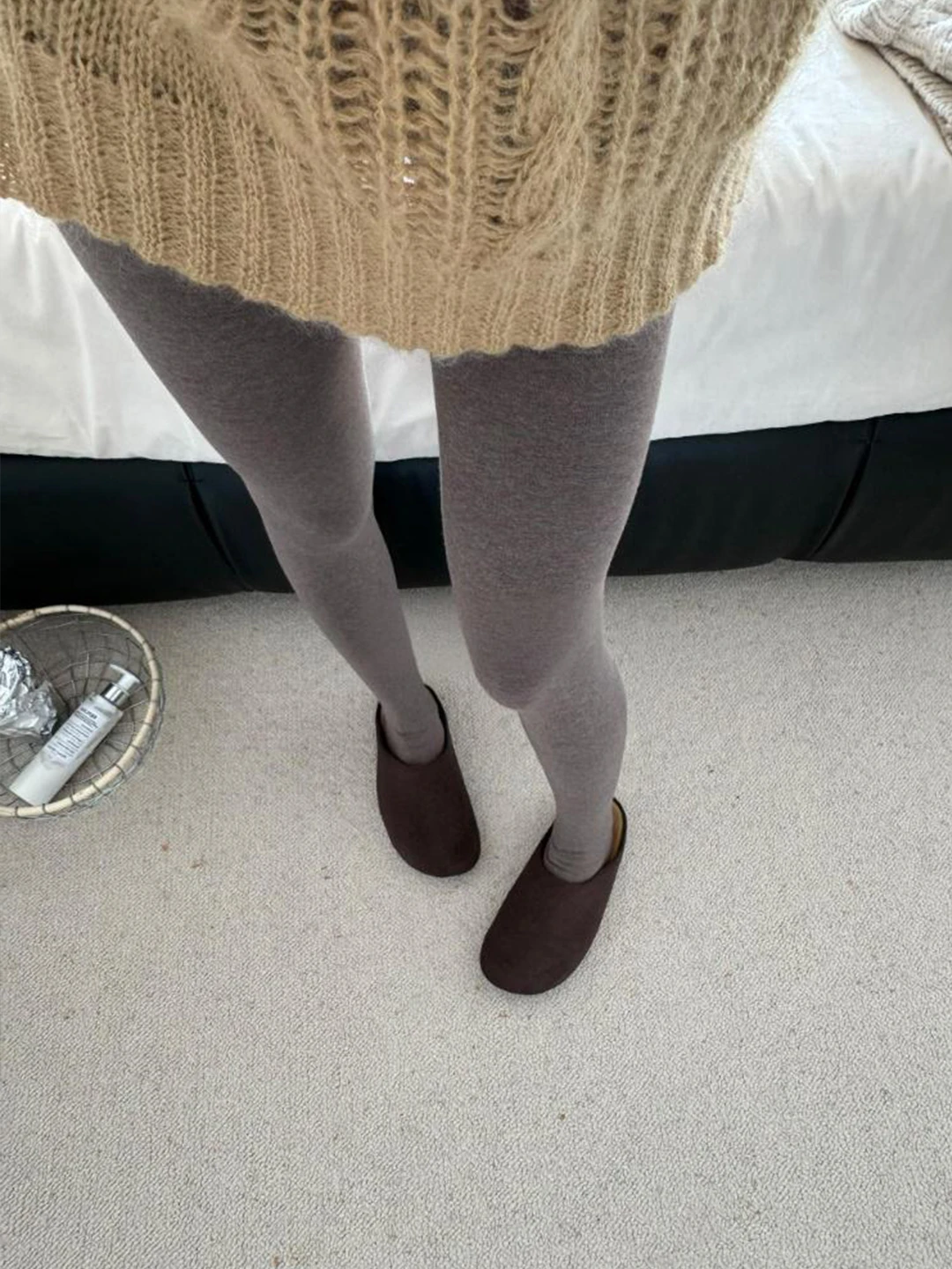 High Waist Fleece Lined Knitted Leggings Women's Base Layer Pants Thin Velvet Warm Autumn Winter Slimming Stockings