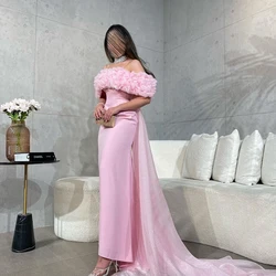 Customized Fashion Exquisite Jersey Gown Off The Shoulder Straight Pink Formal Dress Sweep Train Sleeveless Evening Party Dresse