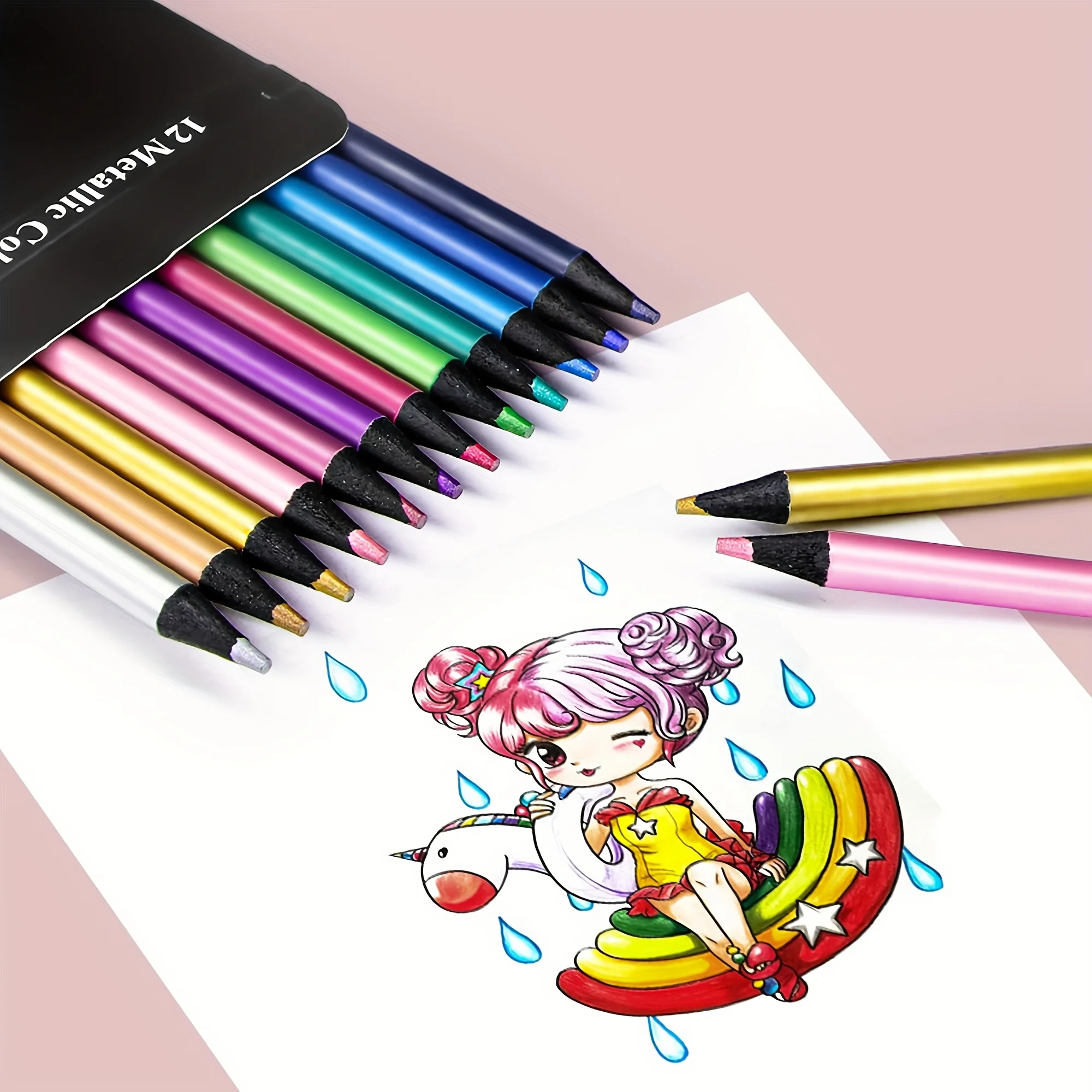 12/24/50/72-Color Metallic Pencil Set - Vibrant, Soft Wood Sketch & Drawing Pencils, Pre-Sharpened,Assorted Shades