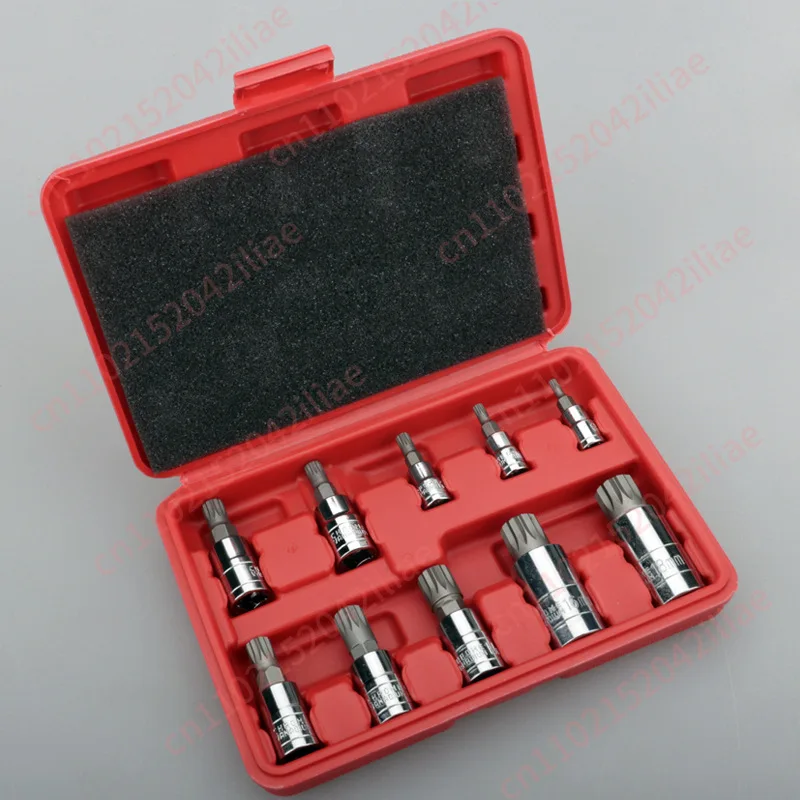 Auto repair hardware 10-piece set, medium hole inner dodecal flower batch head boxed sleeve