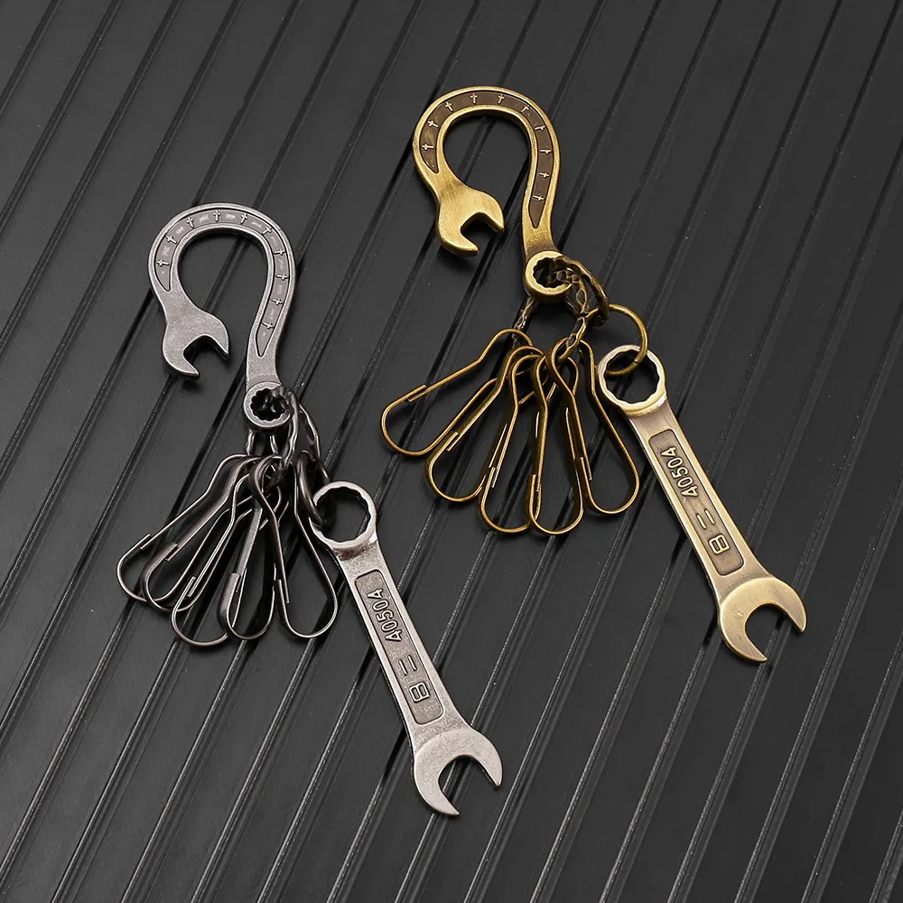 New trendy retro-style metal wrench pendant keychain versatile trendy accessory pendant for couples, men's and women's work pant