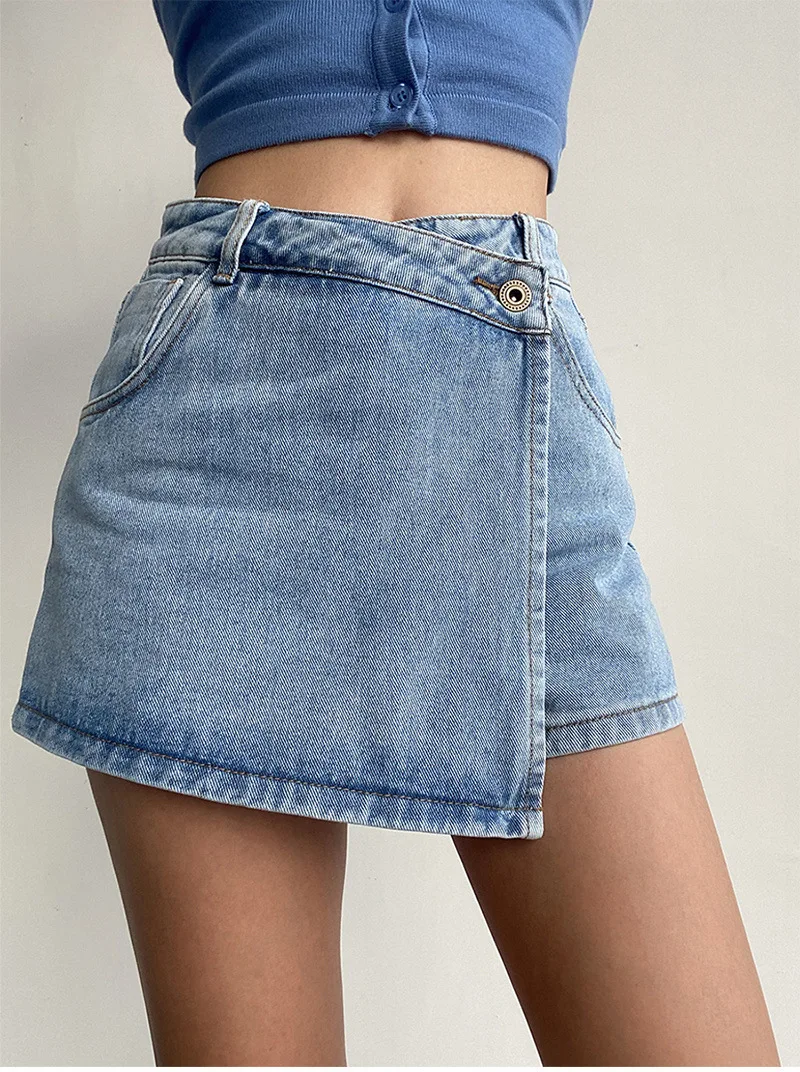 Large Style Denim Women's High Waisted Anti Light Half Skirt Summer Spicy Girl Design Sense  A-Line Short Skirt Pants