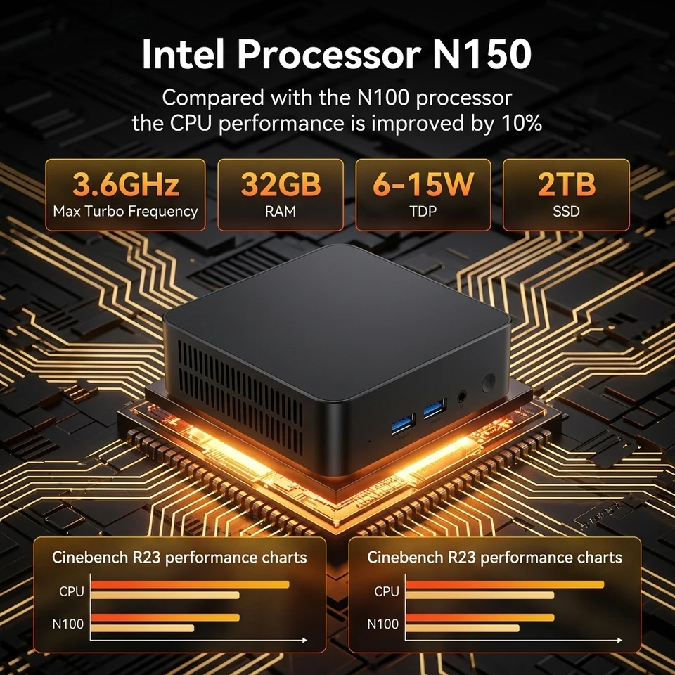 Windows 11 Pro Mini PC , Intel Twin Lake N150 Processor 16GB 32GB