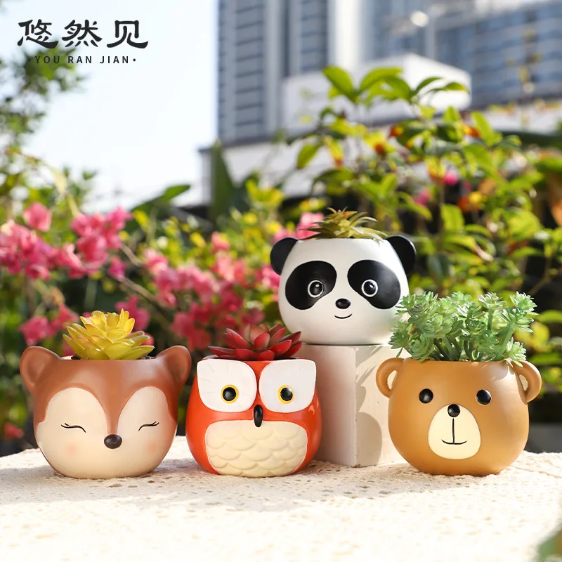 Cartoon Panda Owl Succulent Vase,tabletop Pen Holder Storage Cylinder Decorative Item,creative Family Gardening Potted Plants