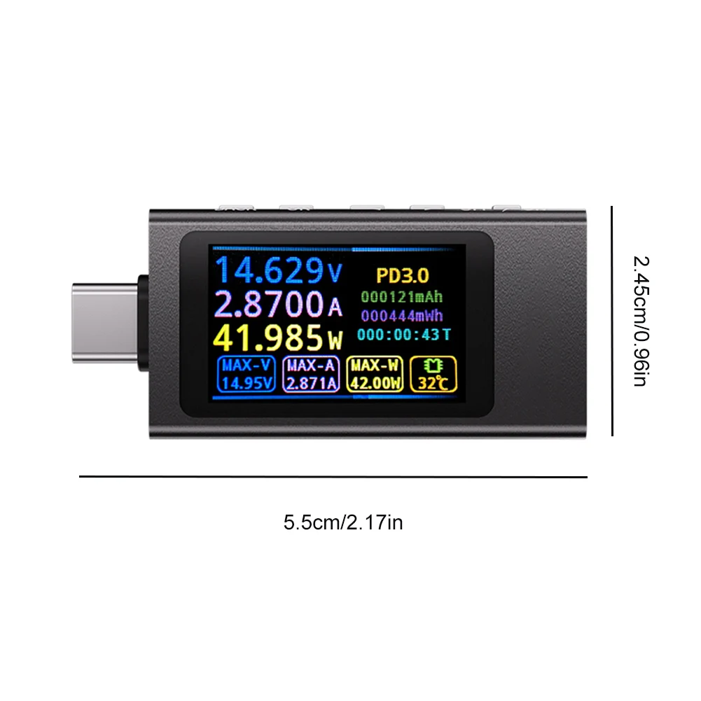 Тестер измерителя мощности Type-C, 4-30 В постоянного тока, 0-12 А, тестер зарядки сотового телефона, цифровой мультиметр для зарядного устройства, детектор емкости Power Bank